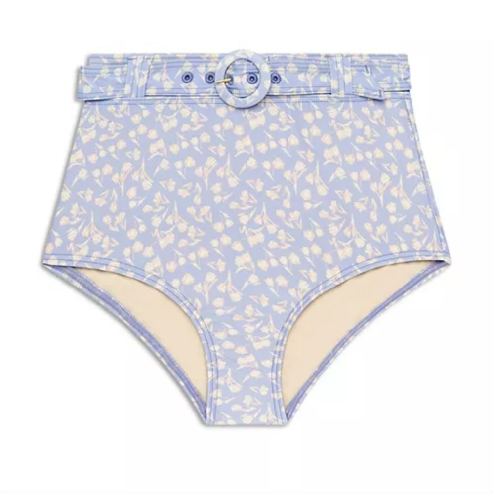 PEONY baby blue floral‎ printed belted bikini bottom swimsuit L